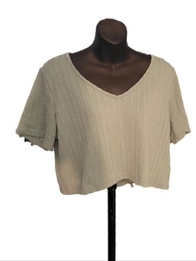 Shein Green Cable Knit Short Sleeve Crop Top, size large